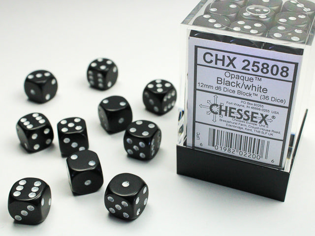 Chessex: Dice 12mm 36 Dice Opaque Black/ White