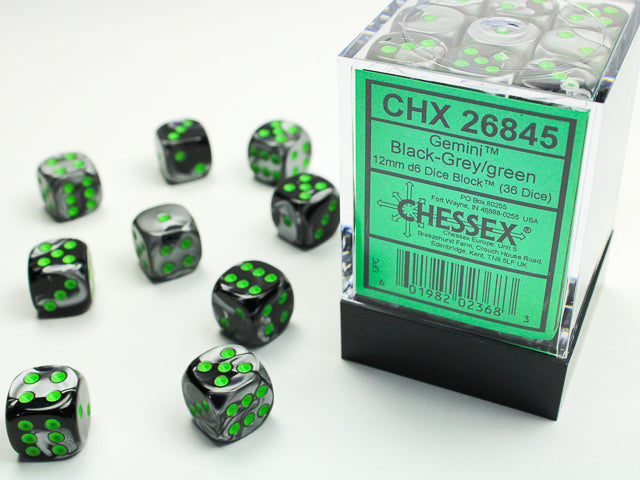 Chessex: Dice 12mm 36 Dice Gemini Green-Grey/ Green