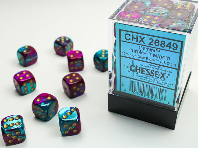 Chessex: Dice 12mm 36 Dice Gimini Purple-Teal/ Gold
