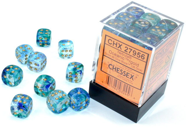Chessex: Dice 12mm 36 Dice Nebula Oceanic / Gold