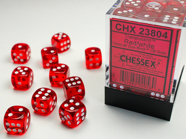 Chessex: Dice 12mm 36 Dice Translucent Red/ White