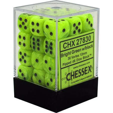 Chessex D6 12mm (36ct) Vortex Bright Green-Black