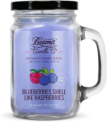 Beamer Candle 12oz Mason Jar Blueberries Smells Like Raspberries
