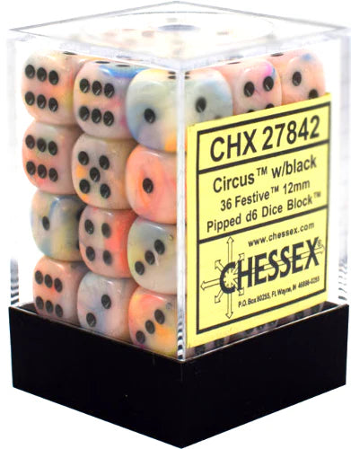 Chessex D6 12mm (36ct) Blacklight Reactive CircusTM-Black