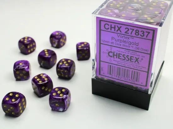 Chessex D6 12mm (36ct) Vortex Purple-Gold