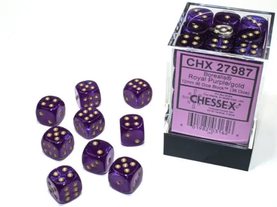 Chessex D6 12mm (36ct) Borealis Royal Purple-Gold