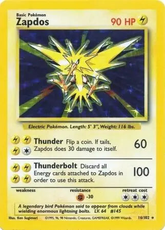 Zapdos Base Set 1 #16 - Lightly Played