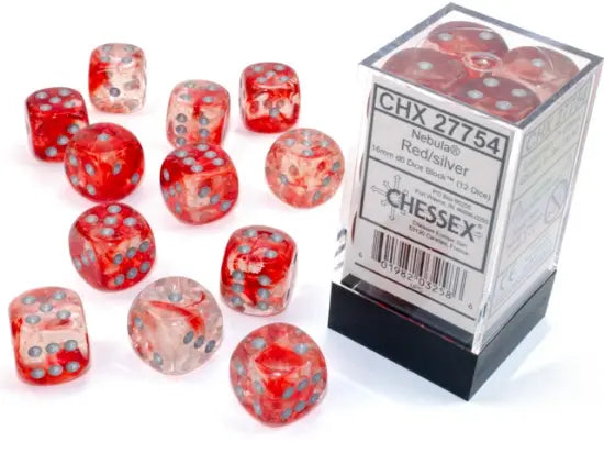 Chessex D6 16mm (12ct) Nebula Red-Silver