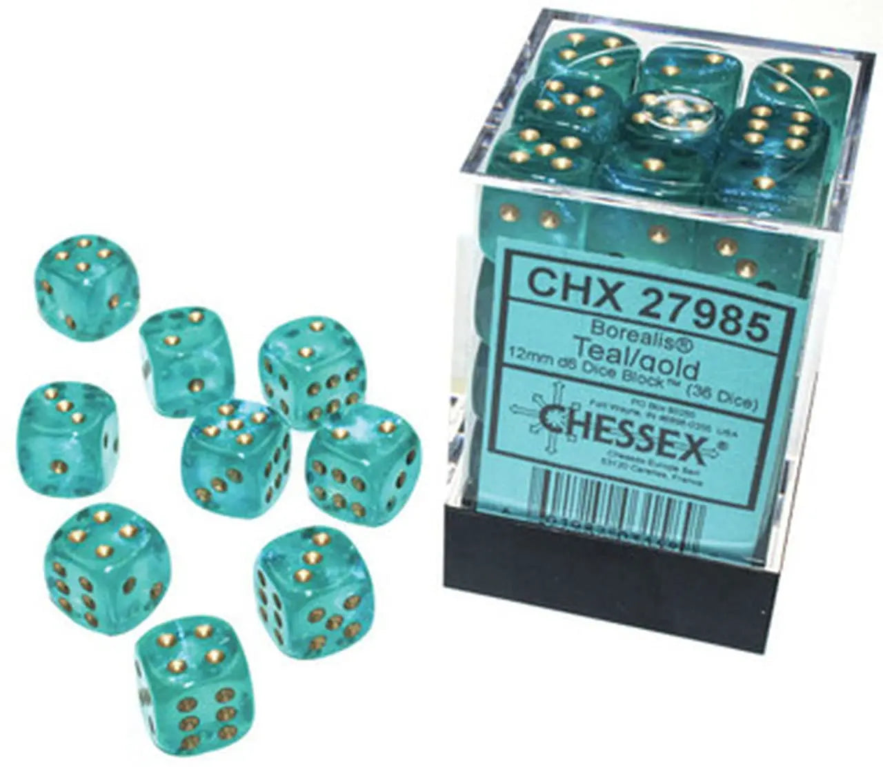 Chessex D6 Borealis Luminary 12mm (36) Teal-Gold