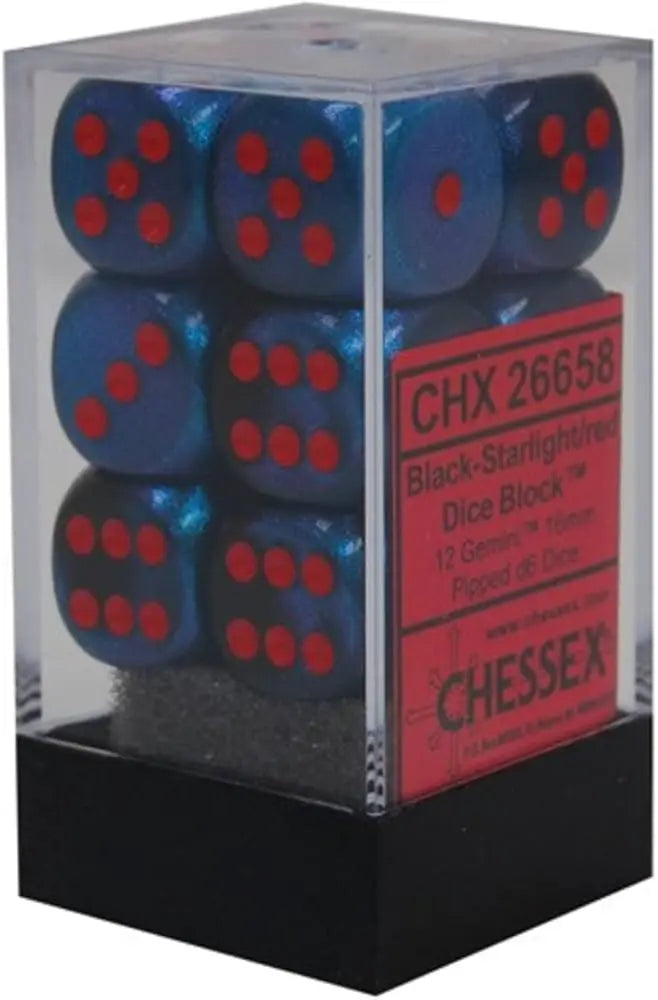 Chessex D6 16mm (12ct) Gemini Black-Starlight-Red