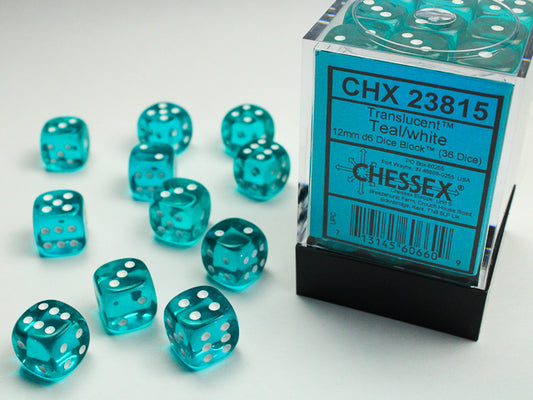 Chessex: Dice 12mm 36 Dice Translucent Teal/ White
