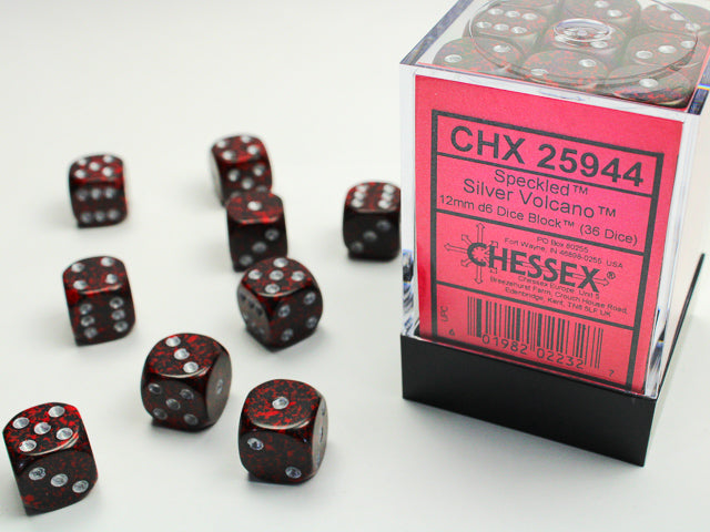 Chessex: Dice 12mm 36 Dice Speckled Silver Volcano