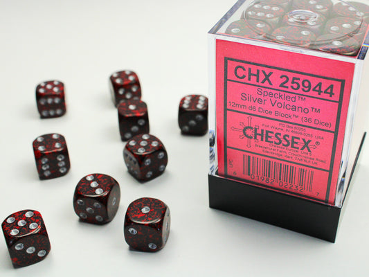 Chessex: Dice 12mm 36 Dice Speckled Silver Volcano
