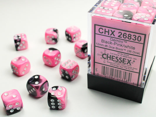 Chessex: Dice 12mm 36 Dice Gemini Black-Pink/ White