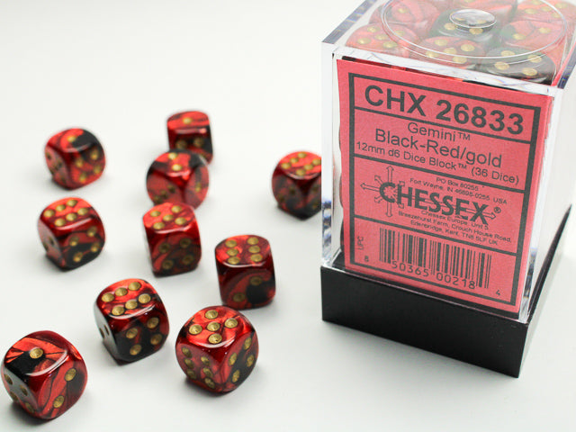 Chessex: Dice 12mm 36 Dice Gemini Black-Red/ Gold