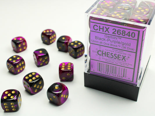 Chessex: Dice 12mm 36 Dice Gemini Black-Purple/ Gold