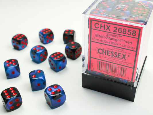 Chessex: Dice 12mm 36 Dice Gemini Black-Starlight / Red