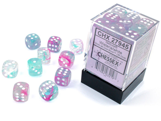 Chessex: Dice 12mm 36 Dice Nebula Wisteria / White