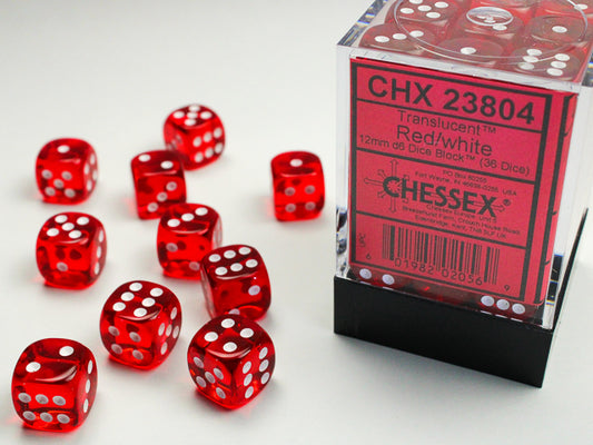 Chessex: Dice 12mm 36 Dice Translucent Red/ White